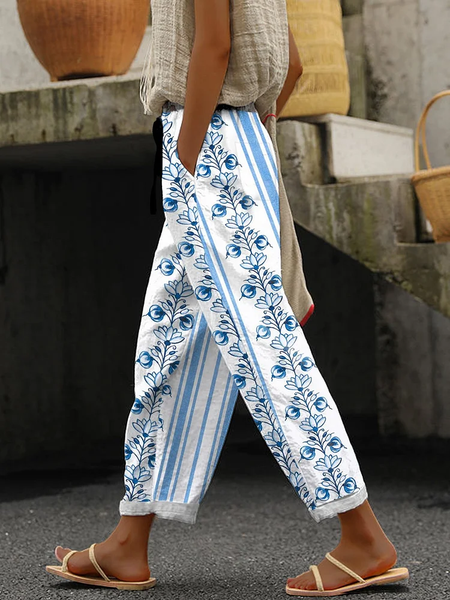 

Women Striped Long Pant Casual Spring/Fall Trousers, Blue, Pants