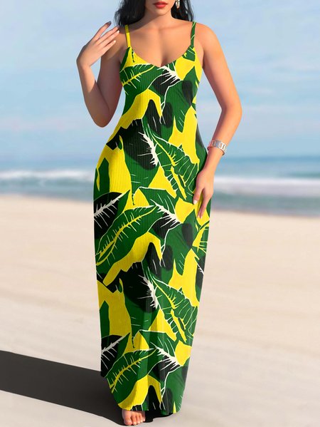 

Women Floral Spaghetti Sleeveless Comfy Casual Maxi Dress, Green, Maxi