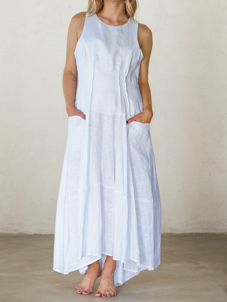 

Vacation Plain linen-cotton Maxi Dress, White, Maxi Dresses