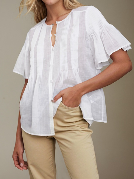 

Linen Casual Plain linen-cotton Blouse, White, Blouses & Shirts
