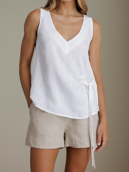 

Linen Casual Plain linen-cotton Blouse, Off white, Tank Tops & Camis