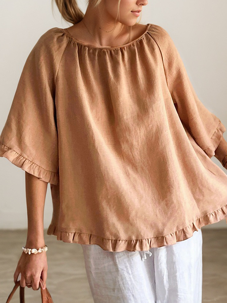 

Linen Vacation Plain linen-cotton Blouse, Orange, Blouses & Shirts