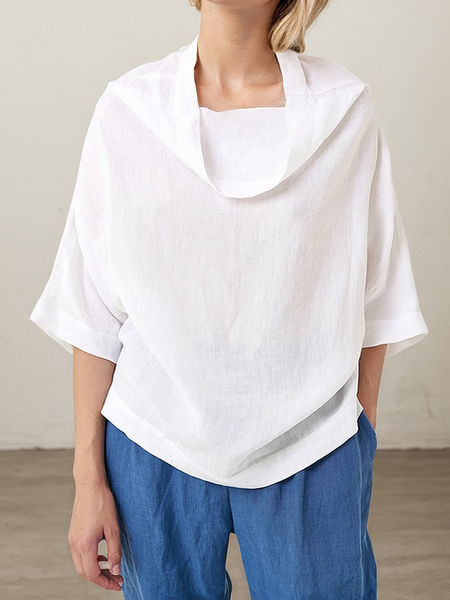 

Linen Casual Plain Cowl Neck linen-cotton Blouse, White, Blouses & Shirts