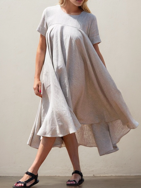 

Vacation Plain linen-cotton Midi Dress, Oatmeal, Maxi Dresses