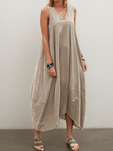 

Vacation Plain linen-cotton Maxi Dress, Khaki, Maxi Dresses