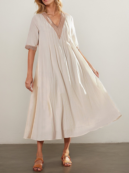 

Vacation Plain linen-cotton Midi Dress, Apricot, Maxi Dresses