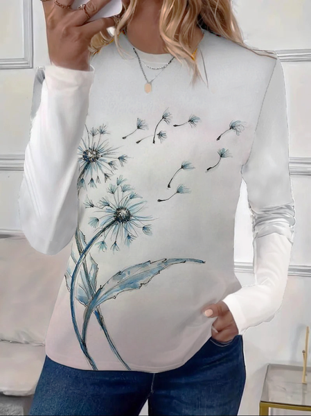 

Women Floral Long Sleeve Tee T-shirt Crew Neck Printing Casual Spring/Fall Graphic Tee Top, White, T-Shirts