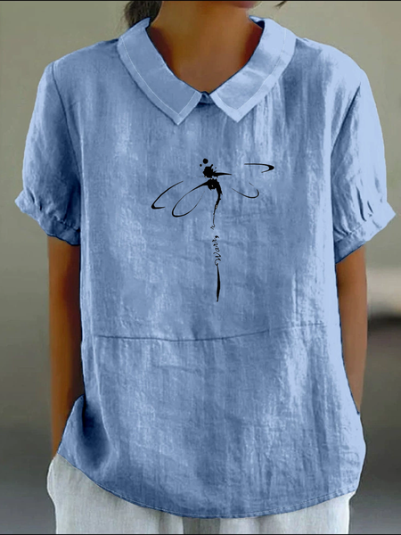 

Simple Shawl Collar Blouse, Blue, Blouses & Shirts
