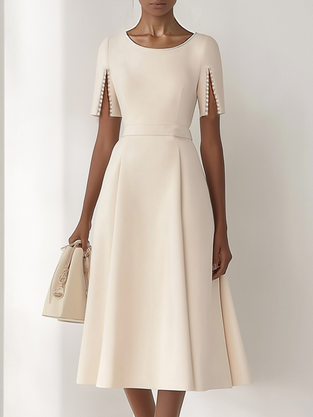 

Urban Plain Imitation Pearls Midi Dress, As picture, Midi Dresses
