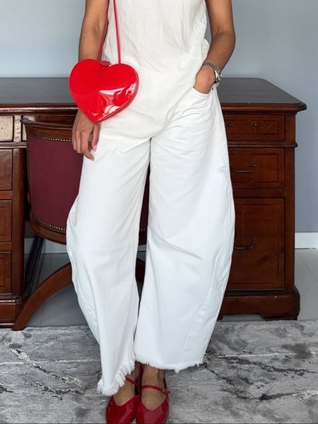 

Denim Plain Casual Jeans, White, Pants