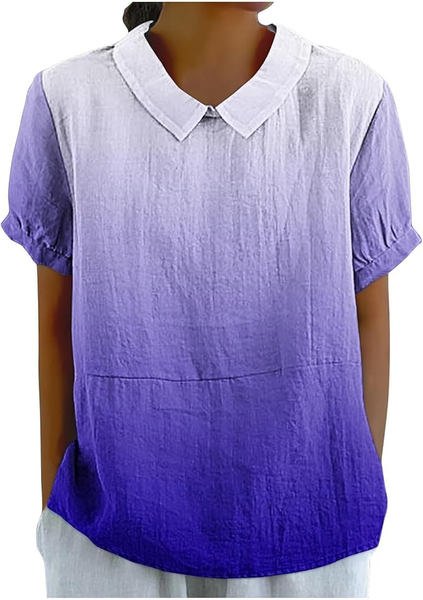 

Shawl Collar Half Sleeve Ombre Regular Loose Blouse For Women, Purple, Blouses