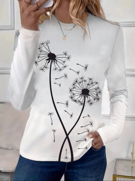 

Women Floral Long Sleeve Tee T-shirt Crew Neck Printing Casual Spring/Fall Graphic Tee Top, White, T-Shirts