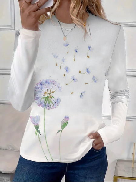 

Women Floral Long Sleeve Tee T-shirt Crew Neck Printing Casual Spring/Fall Graphic Tee Top, White, T-Shirts