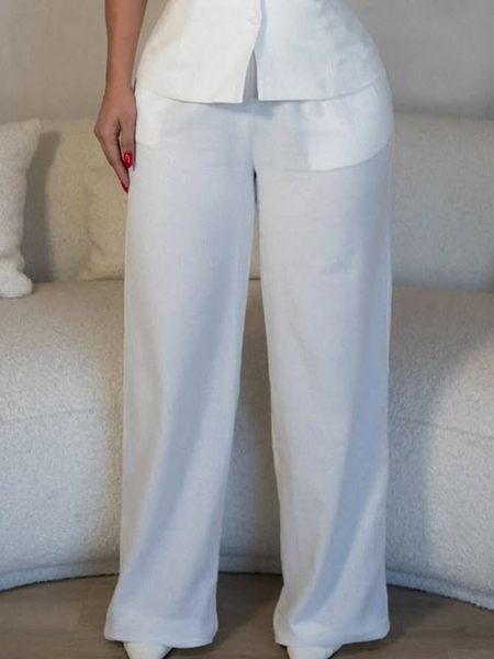 

Casual Plain Zipper Straight Pants, White, Pants