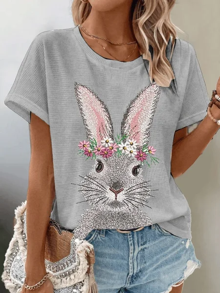 

Casual Easter (rabbit) Crew Neck Short Sleeve T-shirt, Gray, T-shirts