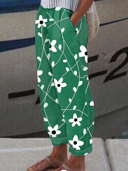 

Casual Floral Long Pant, Green, Pants