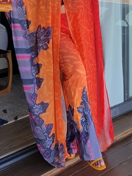 

Vacation Random Print Printing Straight Pants, As picture, Pants