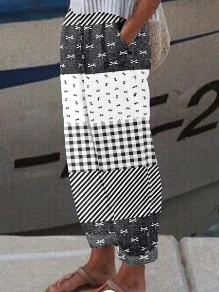 

Casual Geometric Long Pant, White, Pants