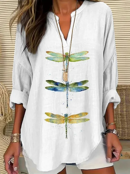 

Casual Animal Shawl Collar Blouse, White, Blouses & Shirts