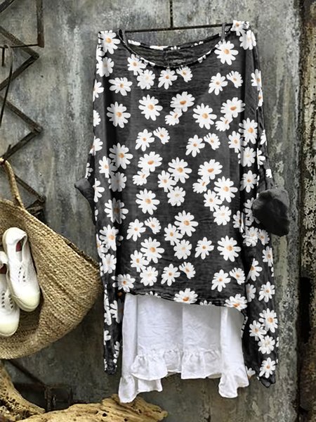 

Daisy comfortable casual cotton linen long sleeved dress, Black, Midi Dresses