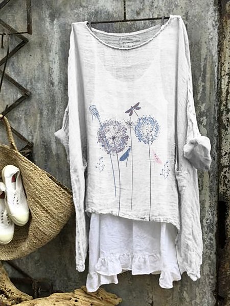 

Dandelion comfortable casual cotton linen long sleeved dress, White, Midi Dresses