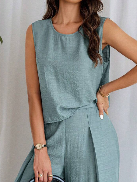Cotton And Linen Elegant Plain Tank Top, As picture, Tanks and Camis