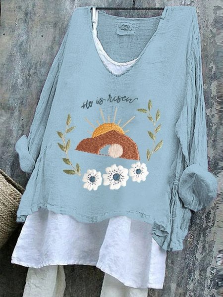 

Vintage Easter (Egg) V Neck Long Sleeve T-shirt, Blue, T-shirts