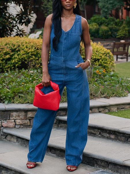 

Casual Loose Denim Jumpsuit, Denim blue, Jumpsuits