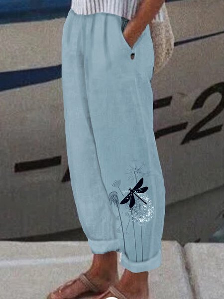 

Casual Floral Long Pant, Light blue, Pants