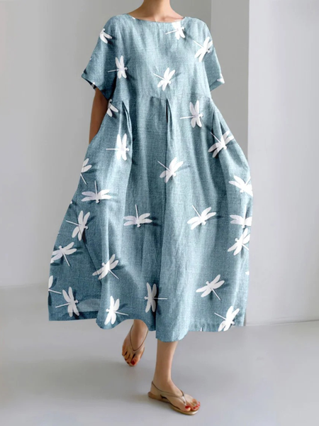 

Regular Fit Animal Crew Neck Casual Dress With No, Blue, Maxi Dresses