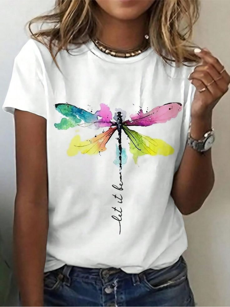 

Casual Animal Crew Neck Short Sleeve T-shirt, White, T-shirts