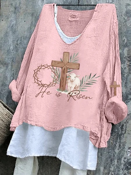 

Vintage Easter (rabbit) V Neck Long Sleeve T-shirt, Pink, T-shirts