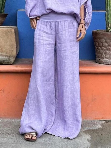 

Casual Plain Loose Linen blend Wide Leg Pants, Lavender, Pants