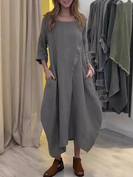 

Casual Plain Crew Neck Maxi Dress, Army green, Maxi Dresses