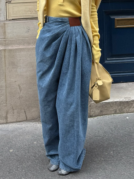 

Plain Denim Casual Loose Jeans, Blue, Jeans