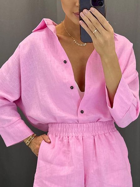 

Cotton And Linen Casual Plain Distressing Shirt, Pink, Blouses and Shirts