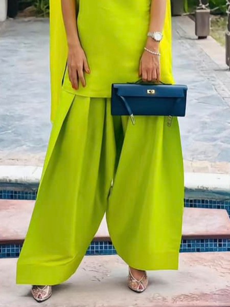 

Elegant Plain Wide Leg Pants, Green, Pants