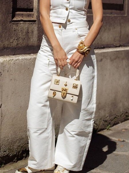 

Urban Plain Pocket Stitching Denim Jeans, White, Jeans