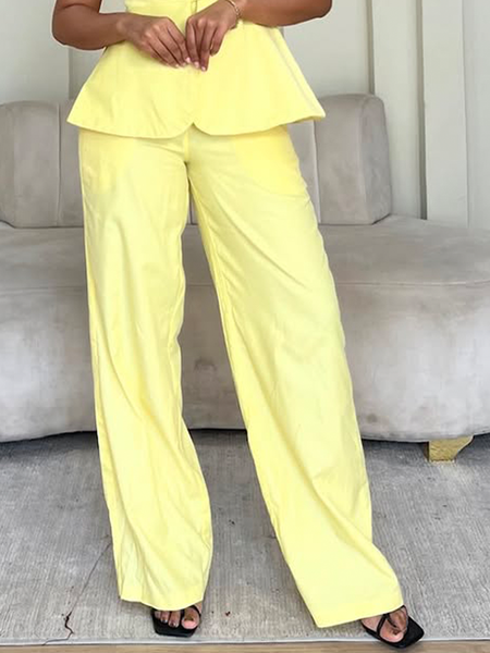

Cotton And Linen Urban Plain Straight Pants, Yellow, Pants