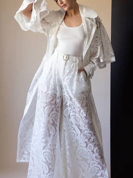 

Elegant Hollow Out Plain Shawl Collar Kimono, As picture, Kimonos