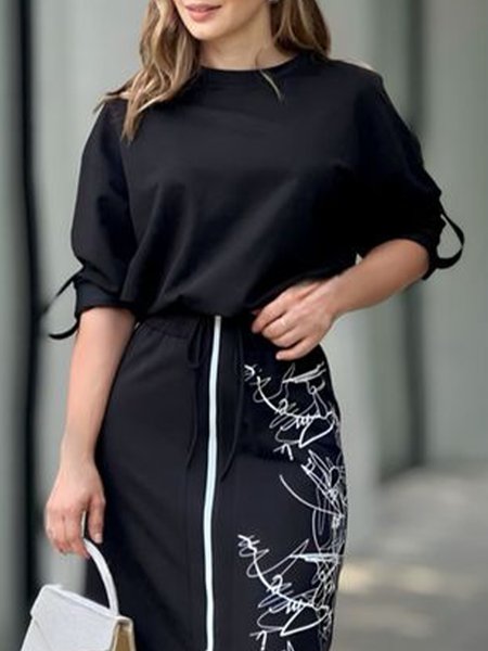 Urban Plain Crew Neck Blouse, Black, Blouses and Shirts