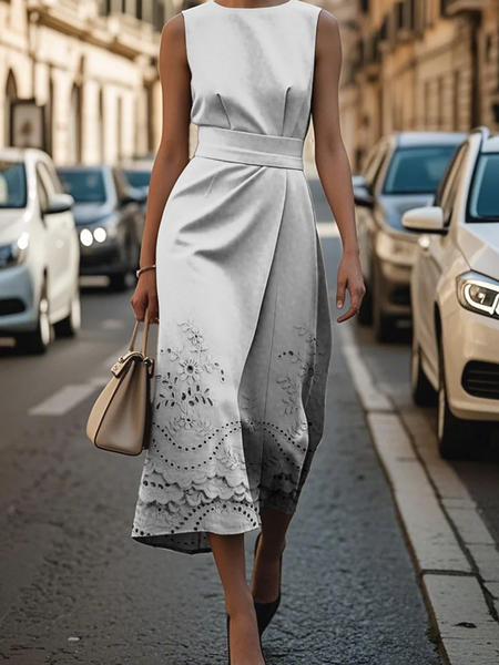

Women 3D Printing Crew Neck Sleeveless Comfy Vintage Maxi Dress, As picture, Dresses