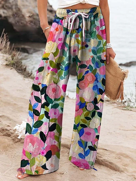 

Women Floral Long Pant Casual Spring/Fall Trousers, As picture, Pants