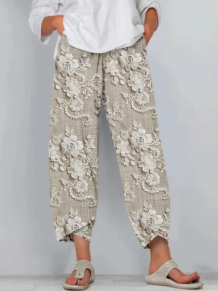 

Women Floral Capris Pant Casual Summer Trousers, Apricot, Pants