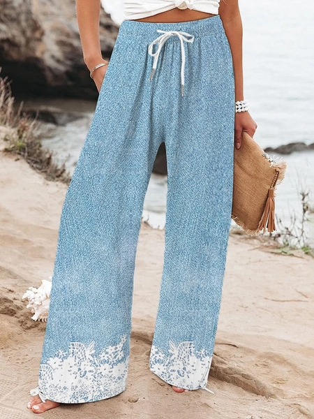 

Women Floral Long Pant Casual Spring/Fall Trousers, Blue, Pants