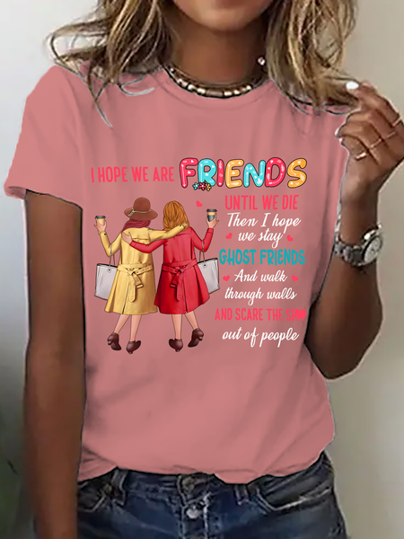 

Casual Text Letters Crew Neck Short Sleeve T-shirt, Orange pink, T-shirts
