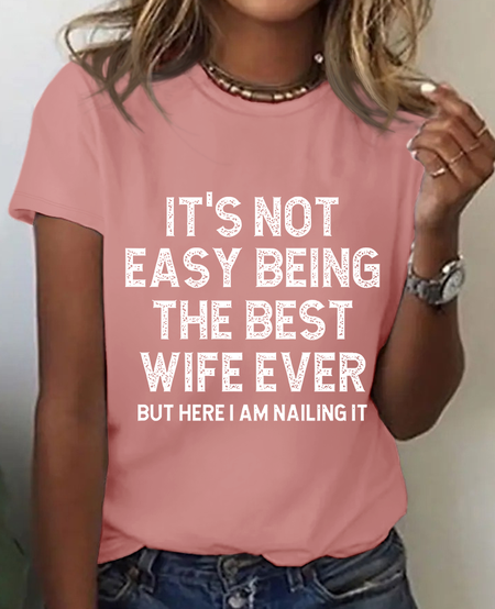 

Casual Text Letters Crew Neck Short Sleeve T-shirt, Orange pink, T-shirts