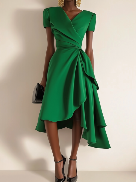 

Urban Plain Ruched Midi Dress, Green, Midi Dresses