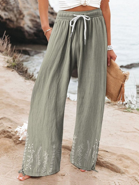 

Women's H-Line Baggy Pants Daily Going Out Pants Green Casual Printing Floral Spring/Fall Pants, Pants