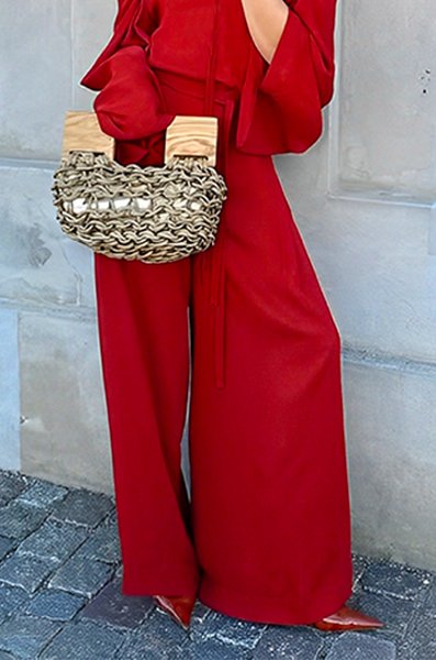 

Casual Plain Loosen Wide Leg Pants, Red, Pants